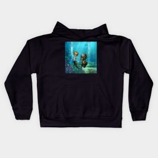 The friendship of the steampunk  mermaid and the seahorse. Kids Hoodie